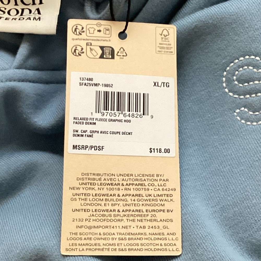 Scotch & Soda Men's Light Blue Hoodie size XL - Picture 9 of 10